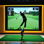 **
    "A golfer mid-swing in a high-tech indoor golf studio. Behind the golfer, a large, illuminated screen displays detailed real-time swing analysis data, including numerical readouts for clubhead speed, ball spin, and launch angle, alongside dynamic visual representations of swing path and club face angle. High-speed cameras and radar sensors are subtly integrated into the studio environment, highlighting immediate and precise feedback. The atmosphere is modern and focused on data-driven improvement. Realistic, high resolution, soft studio lighting, sharp focus, --ar 16:9 --v 5.2"

2.  **Prompt for