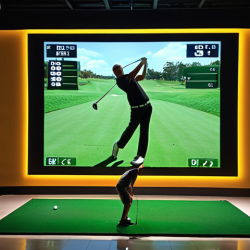 **
    "A golfer mid-swing in a high-tech indoor golf studio. Behind the golfer, a large, illuminated screen displays detailed real-time swing analysis data, including numerical readouts for clubhead speed, ball spin, and launch angle, alongside dynamic visual representations of swing path and club face angle. High-speed cameras and radar sensors are subtly integrated into the studio environment, highlighting immediate and precise feedback. The atmosphere is modern and focused on data-driven improvement. Realistic, high resolution, soft studio lighting, sharp focus, --ar 16:9 --v 5.2"

2.  **Prompt for