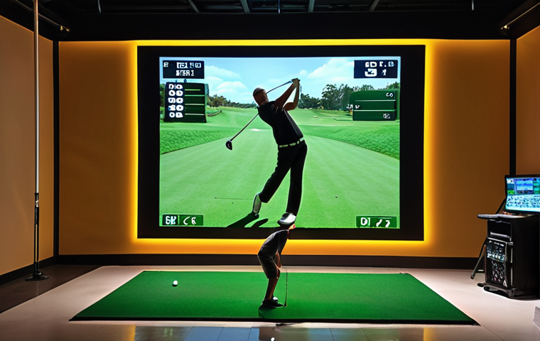 **
    "A golfer mid-swing in a high-tech indoor golf studio. Behind the golfer, a large, illuminated screen displays detailed real-time swing analysis data, including numerical readouts for clubhead speed, ball spin, and launch angle, alongside dynamic visual representations of swing path and club face angle. High-speed cameras and radar sensors are subtly integrated into the studio environment, highlighting immediate and precise feedback. The atmosphere is modern and focused on data-driven improvement. Realistic, high resolution, soft studio lighting, sharp focus, --ar 16:9 --v 5.2"

2.  **Prompt for